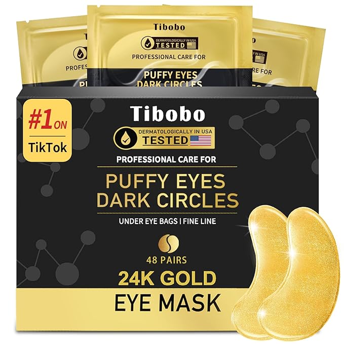 Under Eye Patches (48 Pairs) - 24K Gold Eye Masks Enriched with Abundant Collagen | Diminish Dark Circles and Puffiness | Anti-Aging, Smooth Fine Line, Nourish Skin - Gifts for Women Skin Care