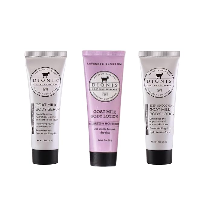 Dionis Goat Milk Skincare Body Care Set - Lavender Blossom Lotion, Body Lotion W/Retinol, Body Serum W/Collagen, Deep Hydration and Younger Skin