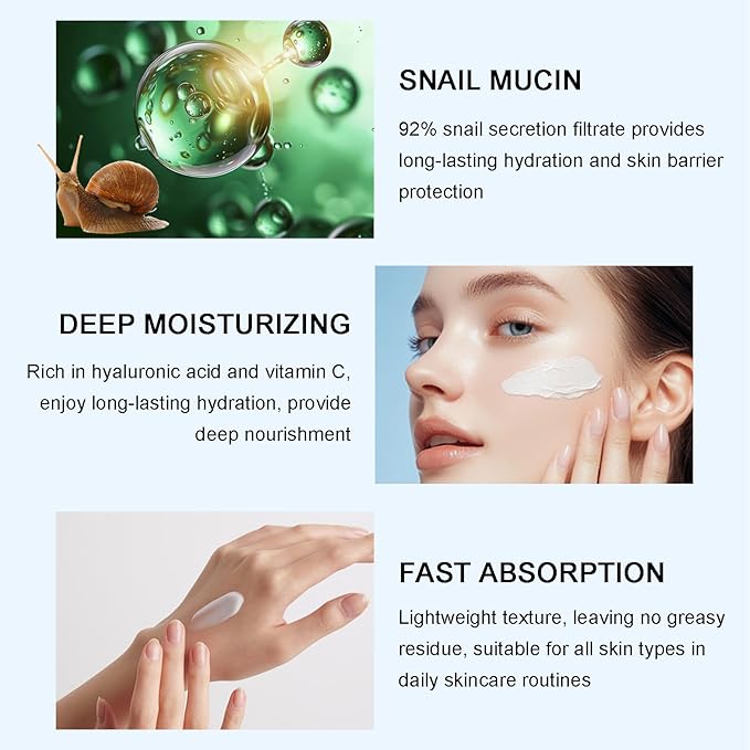 Travel Size Korean Skincare Set, Korean Skin Care Set with Vitamin C Facial Serum, Snail Mucin 92% Moisturizer, Amino Acid White Mud Cleanser, Facial Kit for Women/Teen Hydrating & Plump Skin - 3Pcs