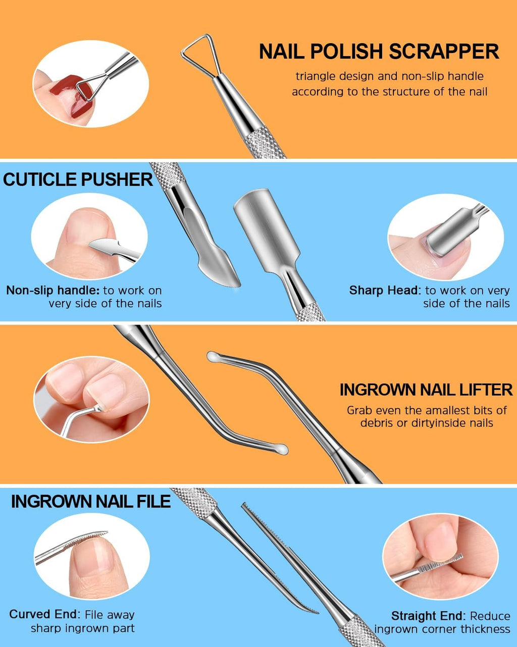MORGLES Cuticle Remover Tools, Nail Files and Buffers Set with 1 Orange Cuticle Oil, Trimmer and Pusher, Nail Care Kit for Women