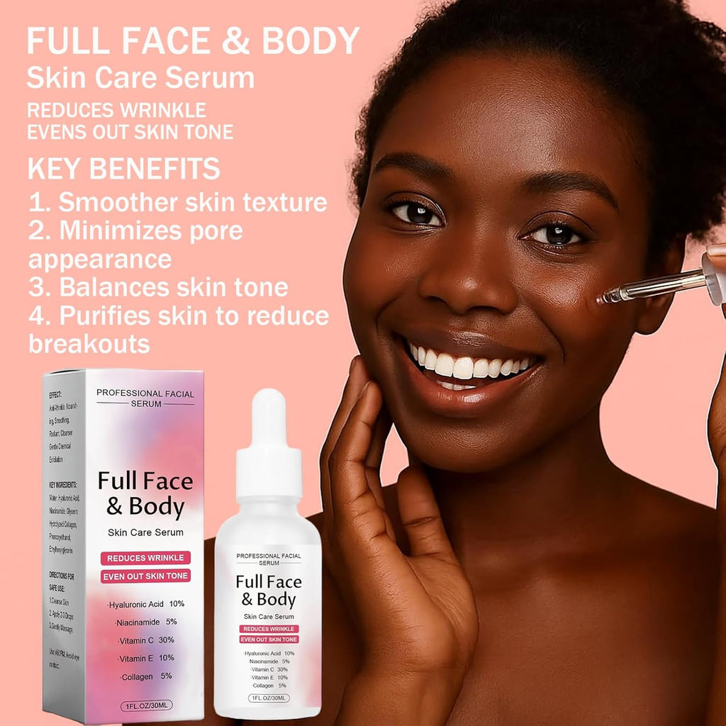 Finones Skin Vitamin Serum for Face & Body, 5 in 1 Anti Wrinkle Firming Serum, Anti-Aging Essence with Hyaluronic Acid, Collagen, Lifting Firming Essence, Hydrate Moisturize, Reduce Fine Lines