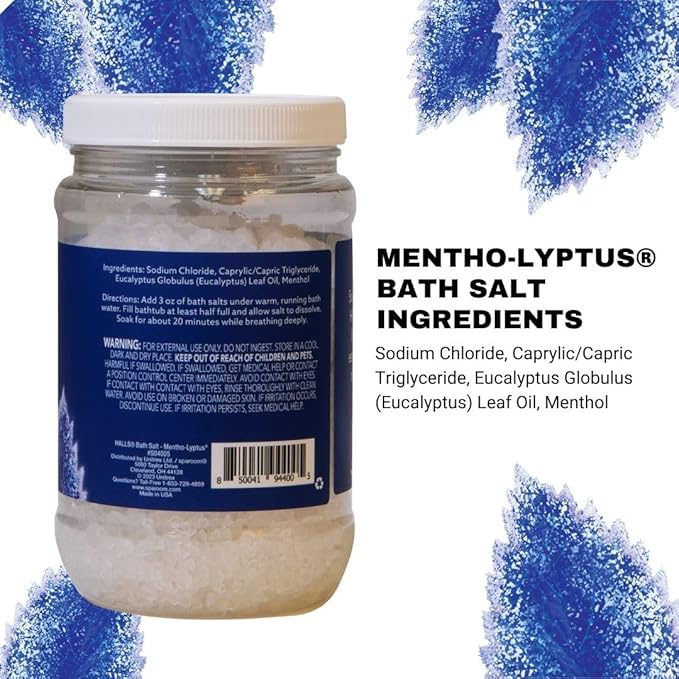 Halls Refresh Menthol with 100% Pure Essential Oils Aromatherapy Bath Salts, 16 oz, Eucalyptus, Menthol and Mentho-Lyptus Scent