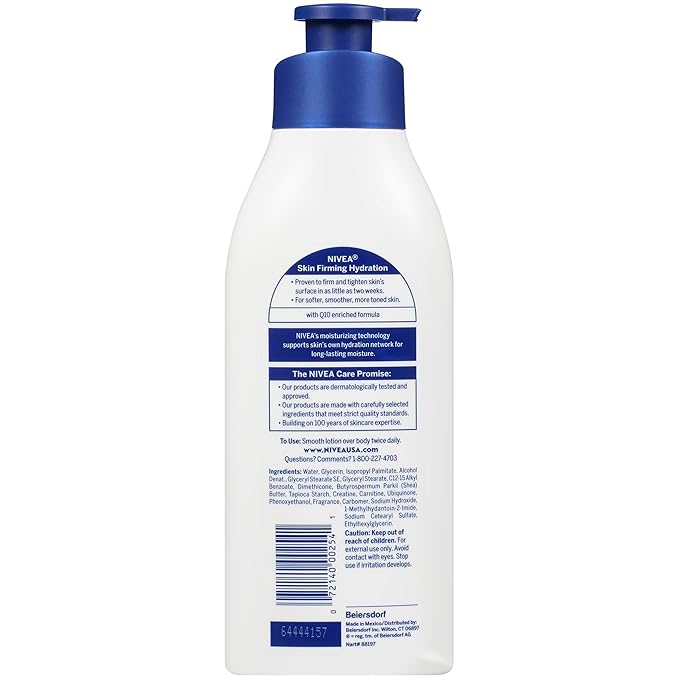 NIVEA Skin Firming Sheer Hydration Body Lotion with Q10 and Creatine, Skin Firming Lotion Pack, 16.9 Fl Oz Pump Bottle, Pack of 3