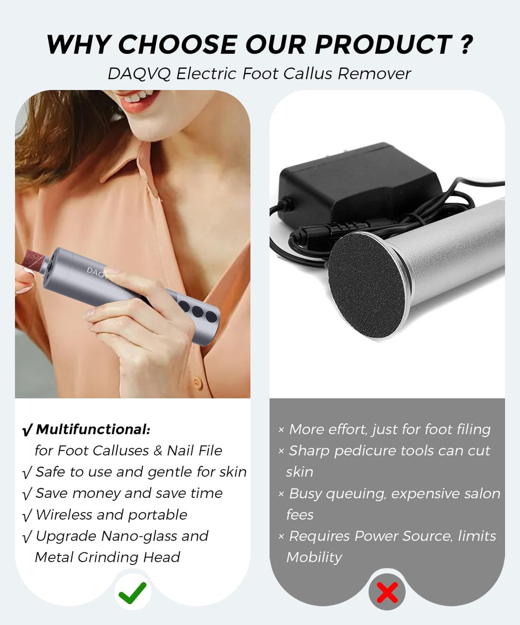 Electric Foot Callus Remover with Nano-Glass Head & 60pcs Sandpaper Discs(3 Sizes),2 in 1 Cordless Aluminum Callus Remover for Feet and Nail Care,Adjustable Speed Pedicure Tools for Dead Skin-Grey