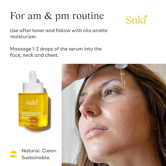 Suki Anti Aging Face Serum: Facial Lift Firming Serum - Plumping Day & Night Anti Wrinkle Serum for Face Skin Care with Hydrating Hyaluronic Acid, Retinol Alternative Bakuchiol, Plant Stem Cells 1oz.