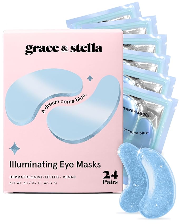 grace & stella Award Winning Under Eye Mask (Blue, 24 Pairs) Reduce Dark Circles, Puffy Eyes, Undereye Bags, Wrinkles, Gel Under Eye Patches, Birthday Gifts for Women - Vegan Cruelty-Free Self Care