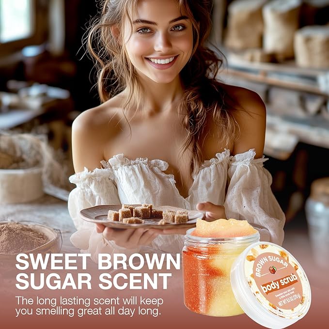 Brown Sugar Scrub, Sugar Scrub For Body, Exfoliating Body Scrub For Smooth And Moisturized Skin, Natural Gifts For Women, 9.52oz