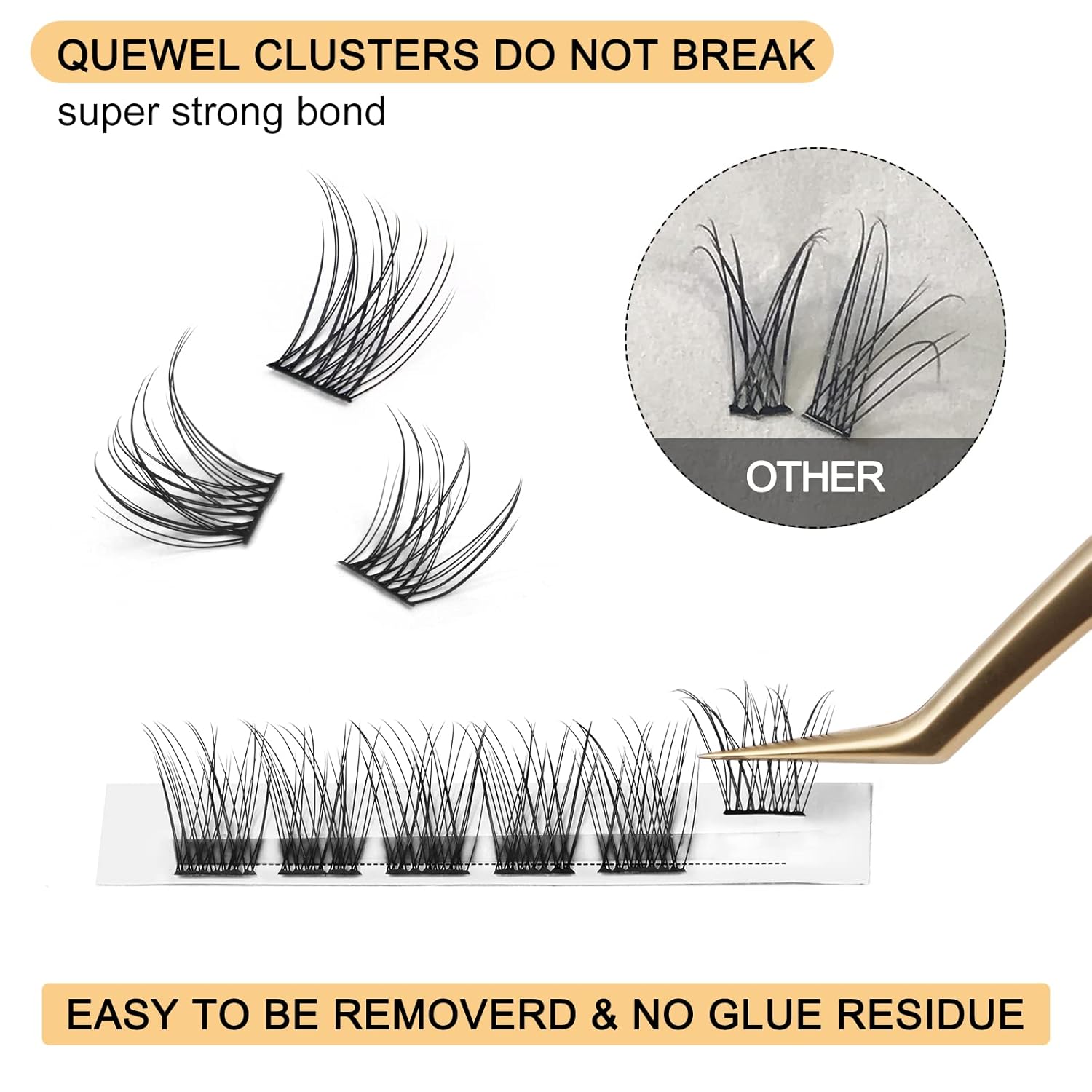 QUEWEL Lash Clusters 72 Pcs Wide Stem Individual Lashes C/D Curl 8-16mm Length DIY Eyelash Extension False Eyelashes Natural&Mega Styles Soft for Personal Makeup Use at Home (Natural-C-8)