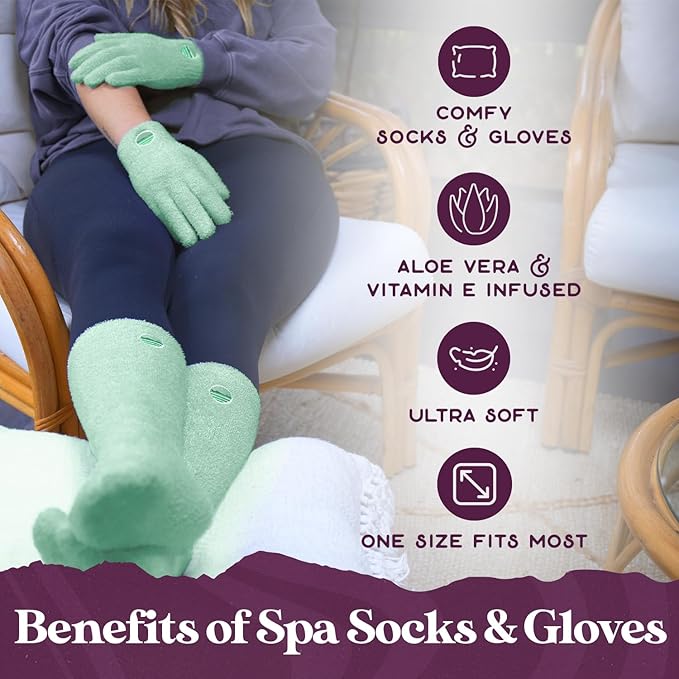 Purple Canyon Moisturizing Socks and Gloves Set | Teal Fuzzy Socks and Gloves with Aloe and Vitamin E for Women | Women's Gifts for Self-Care