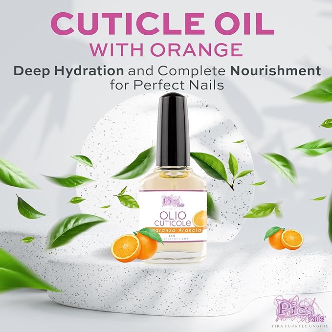 Professional Cuticle Oil - Orange Cuticle Softener for Nails & Cuticle Care - Nail Oil Cuticle Repair Treatment with Sunflower Seed Oil - Pics Nails 12ML Cuticle Oil Bottle with Brush Applicator