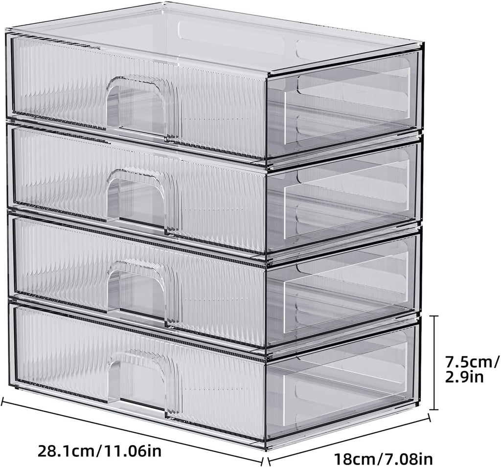 ZHIAI Stackable Storage Drawer, 4 Piece Acrylic Organiser for Cosmetics and Beauty Products, Suitable for Dressers, Bathrooms, Cabinets, Storage Rooms, Bedrooms and Home Organisers