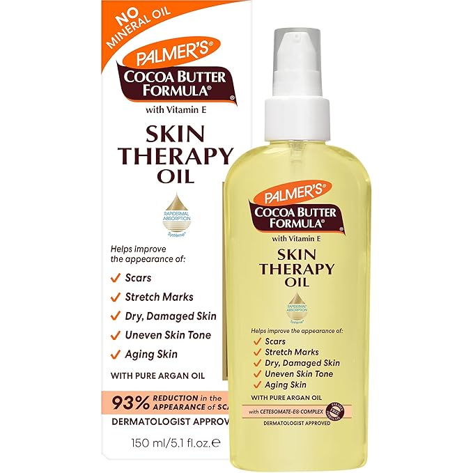 Palmer's Cocoa Butter Formula Skin Therapy Moisturizing Body Oil with Vitamin E & Pure Argan Oil, Deep Body Moisturizer for Dry, Damaged Skin, Scars or Stretch Marks, 5.1 Fl Oz (Pack of 3), YELLOW