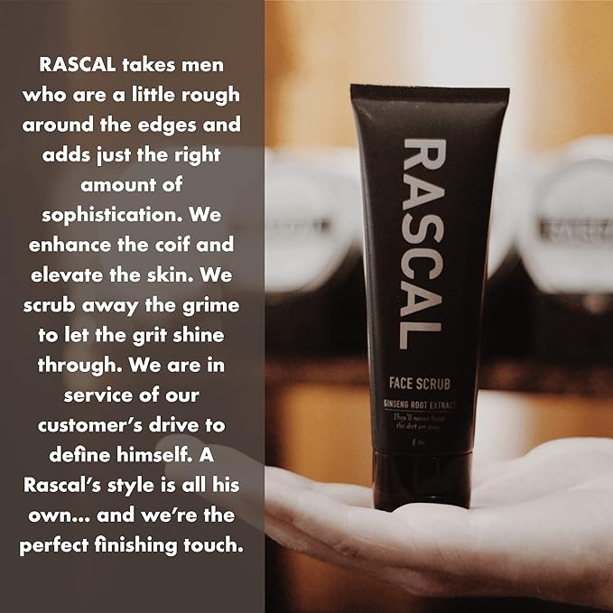 Rascal Men's Face Cleanser - Face Wash for Men, Deep Cleansing Men's Face Wash with Activated Charcoal and Orange Peel Oil to Cleanse Pores, Tone Skin, and Provide a Refreshing Natural Scent - 4 Oz