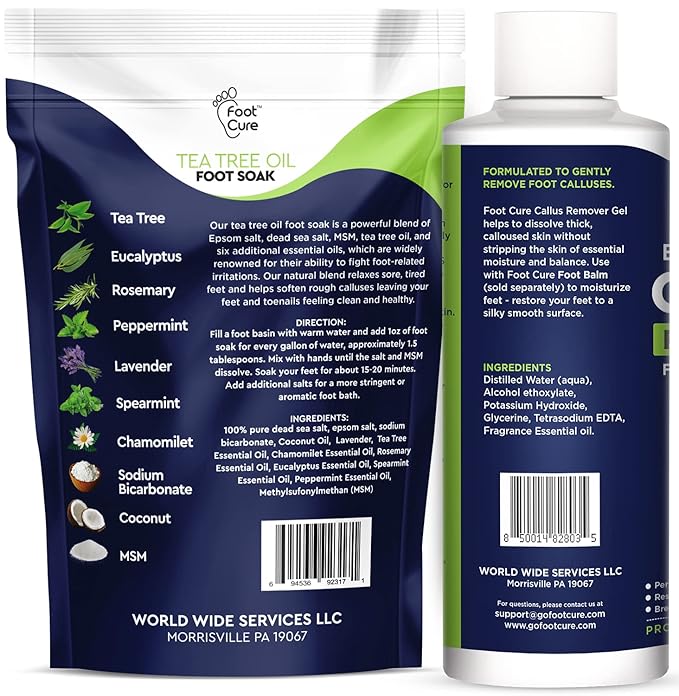 Tea Tree Foot Soak & Callus Remover Gel Kit - Extra Strength Callus Remover Gel & Foot Soak With Epsom Salts For Calluses, Dry Cracked Heels, Toenail - Pedicure for Tired Feet