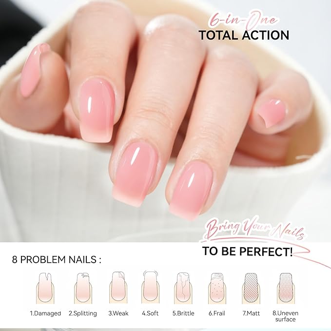 Nail Strengthener Protein for Damaged Nails: Pink 15ml 6 in 1 Natural Nail Hardener Extra Strong and Growth - Long Lasting Repair for Damaged Nails - Growth Oil for Salon Home Daily Work