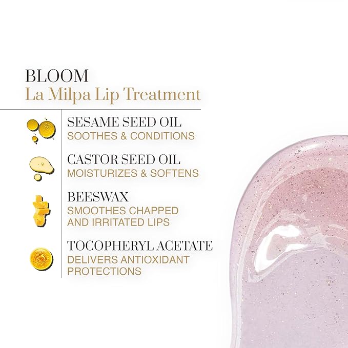 Bloom La Milpa Overnight Lip Mask, Treatment Moisturizer Lip Sleeping Mask, Daytime or Overnight Lip Gloss Treatment, Waterless Solution for Dry Lips