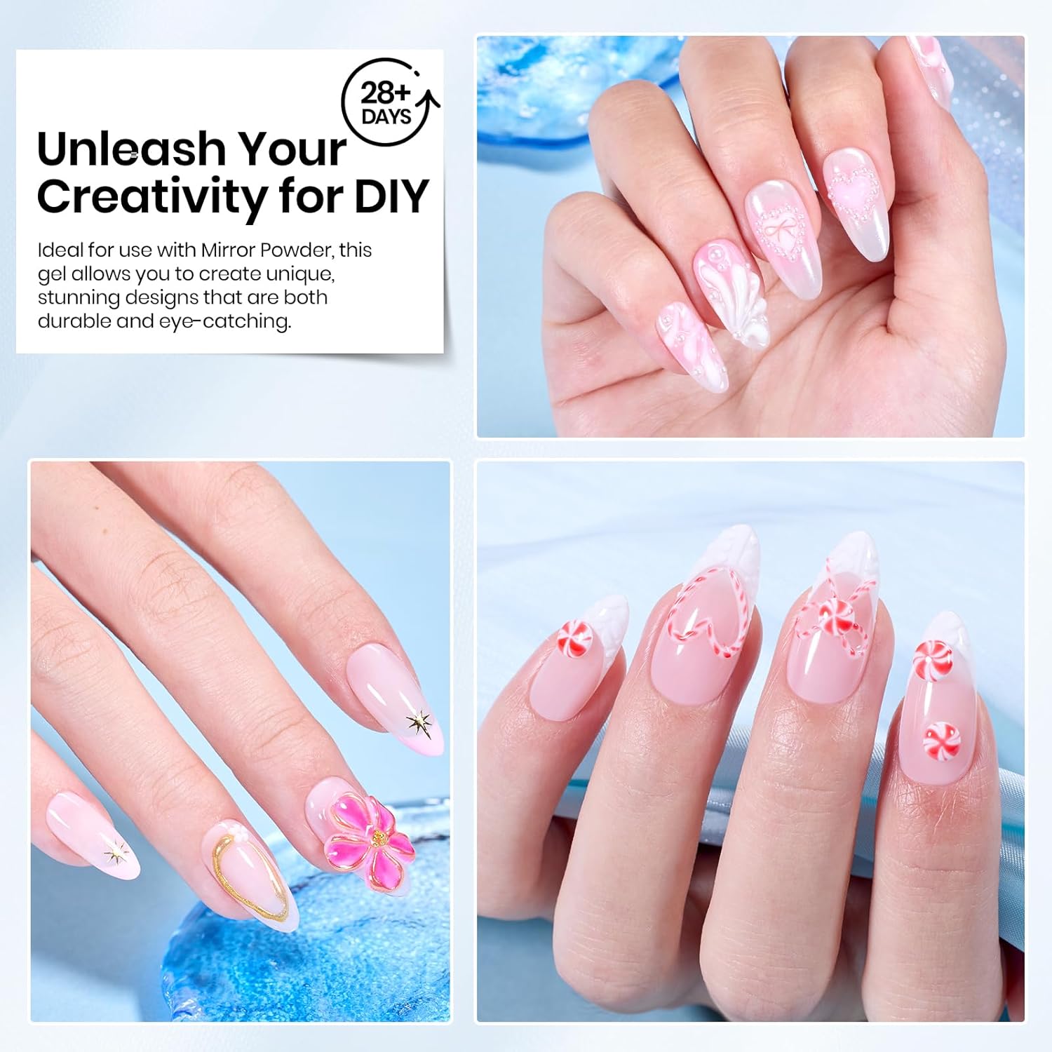 Beetles Sculpting Gel 3D Nail Art - Halloween White No Wipe Nail Polish 3D Rhinestone Building Multi-Function Drawing Gel for DIY Manicure Designs