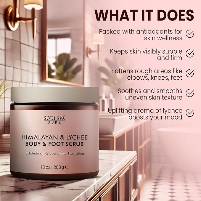 Himalayan Foot & Body Scrub - Luxurious Himalayan Pink Salt Scrub & Mineral Rich Exfoliating Body Scrub for Refreshed and Radiant Skin, 10 oz