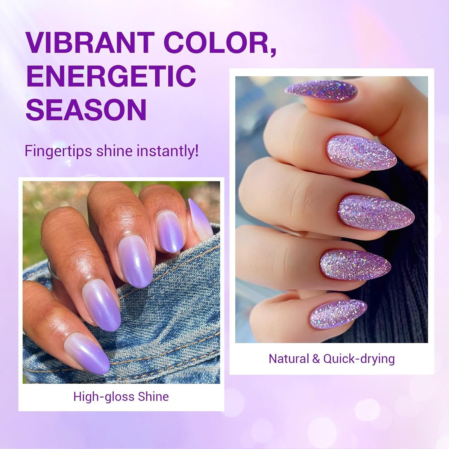 AZUREBEAUTY Nail Polish Set Fast Drying Glitter Pink Purple Spring Summer 4 Colors Lilac Nail Polish Natural Nail Lacquer Fingernail Kit with Top Coat DIY Salon Home