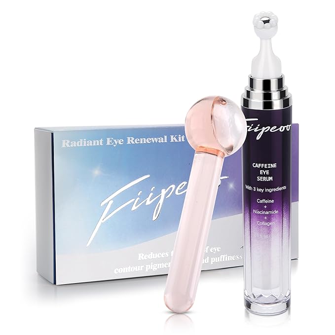 Eye Serum for Dark Circles and Puffiness, Caffeine Eye Serum Infused Collagen and Niacinamide with Ice Globe for Puffy Eyes Treatment for Women (0.5 FL OZ, Unscented)