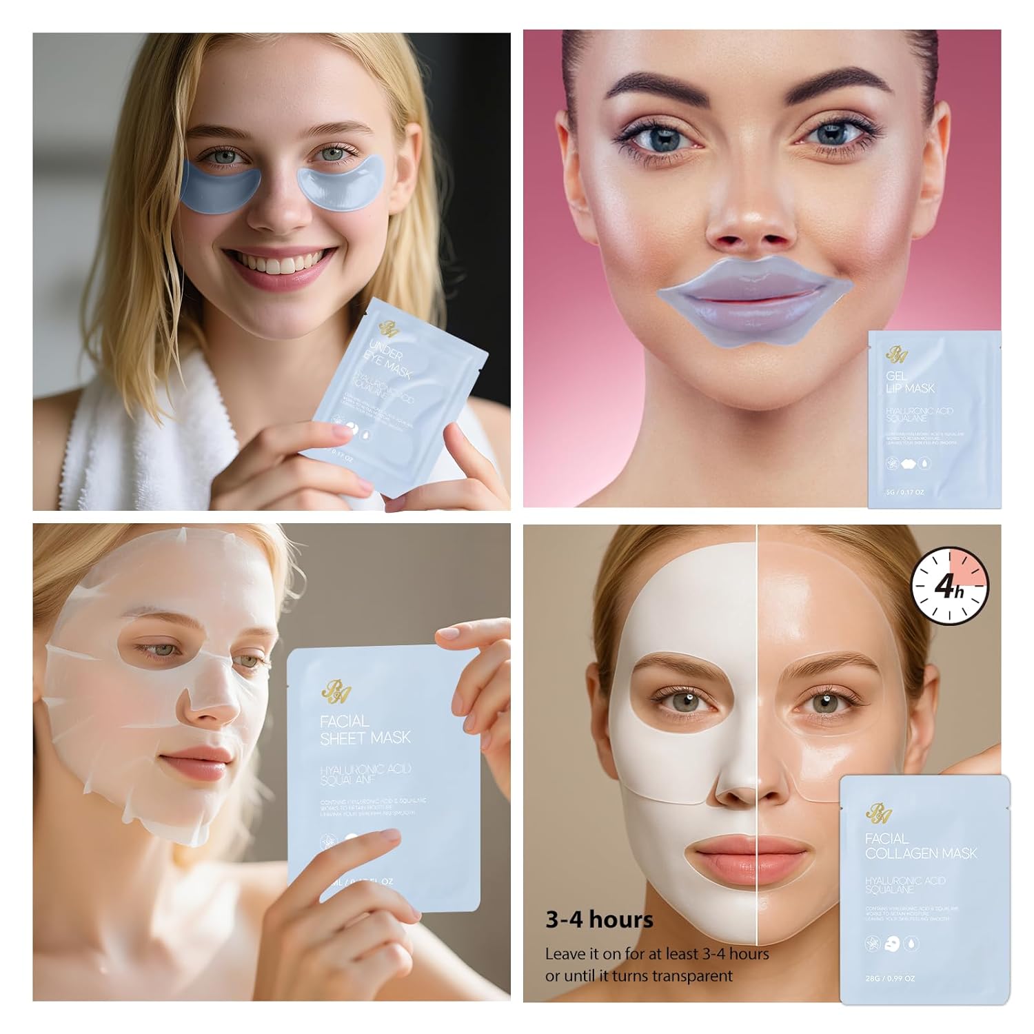 55 Pcs Face Sheet Masks Skin Care, Bio-Collagen Overnight Hydrogel Mask for Women & Men, Under Eye Patches, Gel Lip Mask, Lip Scrub, Face Serum, Christmas, Mother's Day, Valentine's, Birthday, Dad