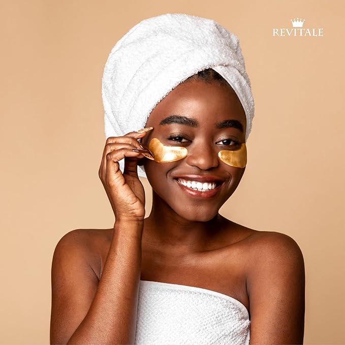 24k Gold Under Eye Collagen Patches, Reduce Puffy Eyes & Dark Circles, Illuminate Tired Eye Masks - Firms, Brightens, Energises (Packets - 10 Pair)