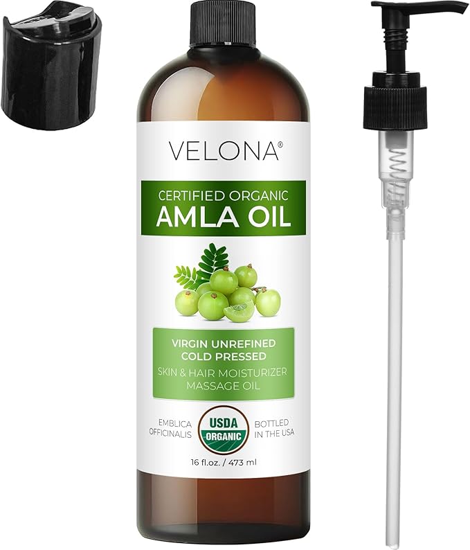 velona Amla Oil USDA Certified Organic - 16 Fl Oz | 100% Pure and Natural Carrier Oil | Extra Virgin, Unrefined, Cold Pressed