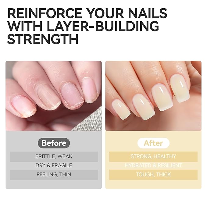 Nail Polish Strengthener and Growth Treatment: Apricot 15ml Gelike EC 6 in 1 Natural Nail Hardener Extra Strong and Growth - Long Lasting Nail Repair for Damaged Nails - For Daily Work Home Salon