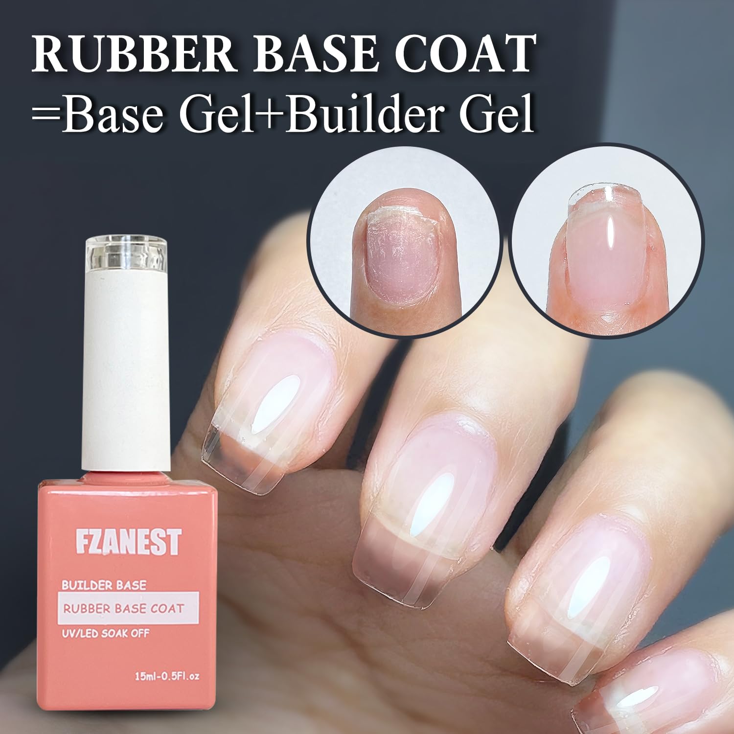 FZANEST Rubber Base Gel For Nails Builder Nail Sheer Jelly Cream White Color Elastic Rubber Base Coat for Nail Strengthener Extension