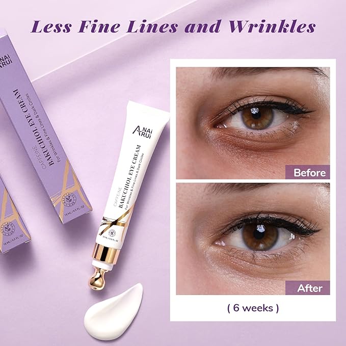 ANAI RUI Caffeine Bakuchiol Firming Eye Cream, Retinol & Peptide Eye Cream for Dark Circles, Puffiness, Wrinkles, Bakuchiol Alternative Retinol Eye Moisturizer for Under-Eye Skin Repair 0.5 FL OZ