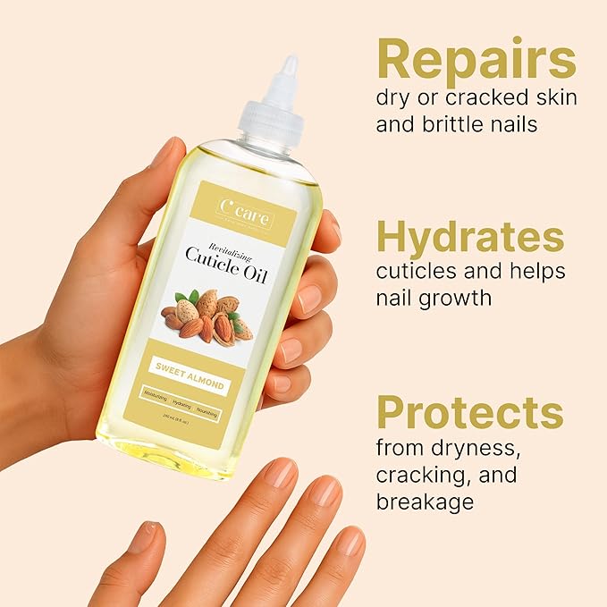 C CARE Sweet Almond Cuticle Oil For Nails - Repairs Cuticles Overnoght - Moisturizes and Strengthens Nails and Cuticles - 8oz