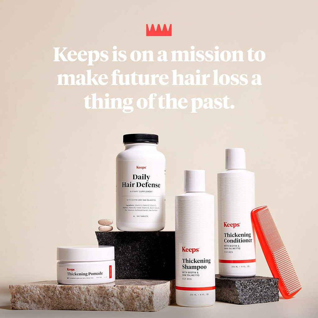 Keeps Daily Hair Supplement, 180 Tablets - Saw Palmetto Promotes Healthy Hair - Biotin, Vitamins A, B6, B12, C, D, Calcium, Selenium & Zinc - Men & Women - 3 Month Supply