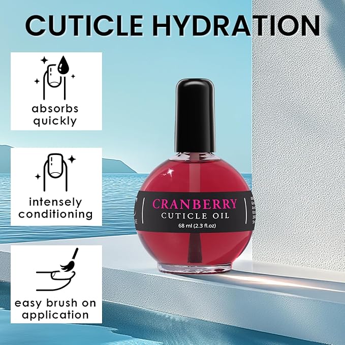 Moisturizing Cuticle & Nail Care Oil 2.3 Fl Oz - Cranberry Scented – Infused with Jojoba Oil, Aloe, Vitamin E – Nail & Cuticle Hydration, Repair, Moisturizer, Strengthener, Growth