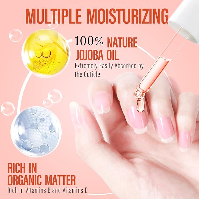 CHUCHU Organic Cuticle Oil for Nails: Peach Jojoba Nail Oil with Vitamin B & E - Moisturizes Repairs and Promotes Nail Growth - Prevents Dryness Hangnails and Chapped Skin 15ML
