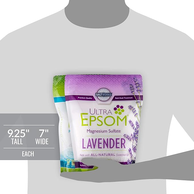 SaltWorks Ultra Epsom Premium Epsom Salt, Lavender Scented & Medium Unscented Bundle, 4 Pounds