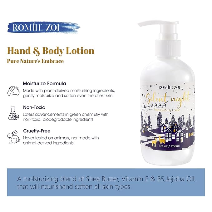 Christmas Hand & Body Lotion with Moisturizing Shea Butter for All Skin Type- Silent Night - Spruce Scent - 236 ML / 8 FL OZ