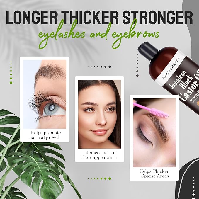 Natural Riches Jamaican Black Castor Oil Pure Organic Cold Pressed for Hair Growth Skin Care for Dry Skin Conditioning Eyebrows Eyelashes Scalp and Nail Moisturizes & Repairs 16fl.oz.