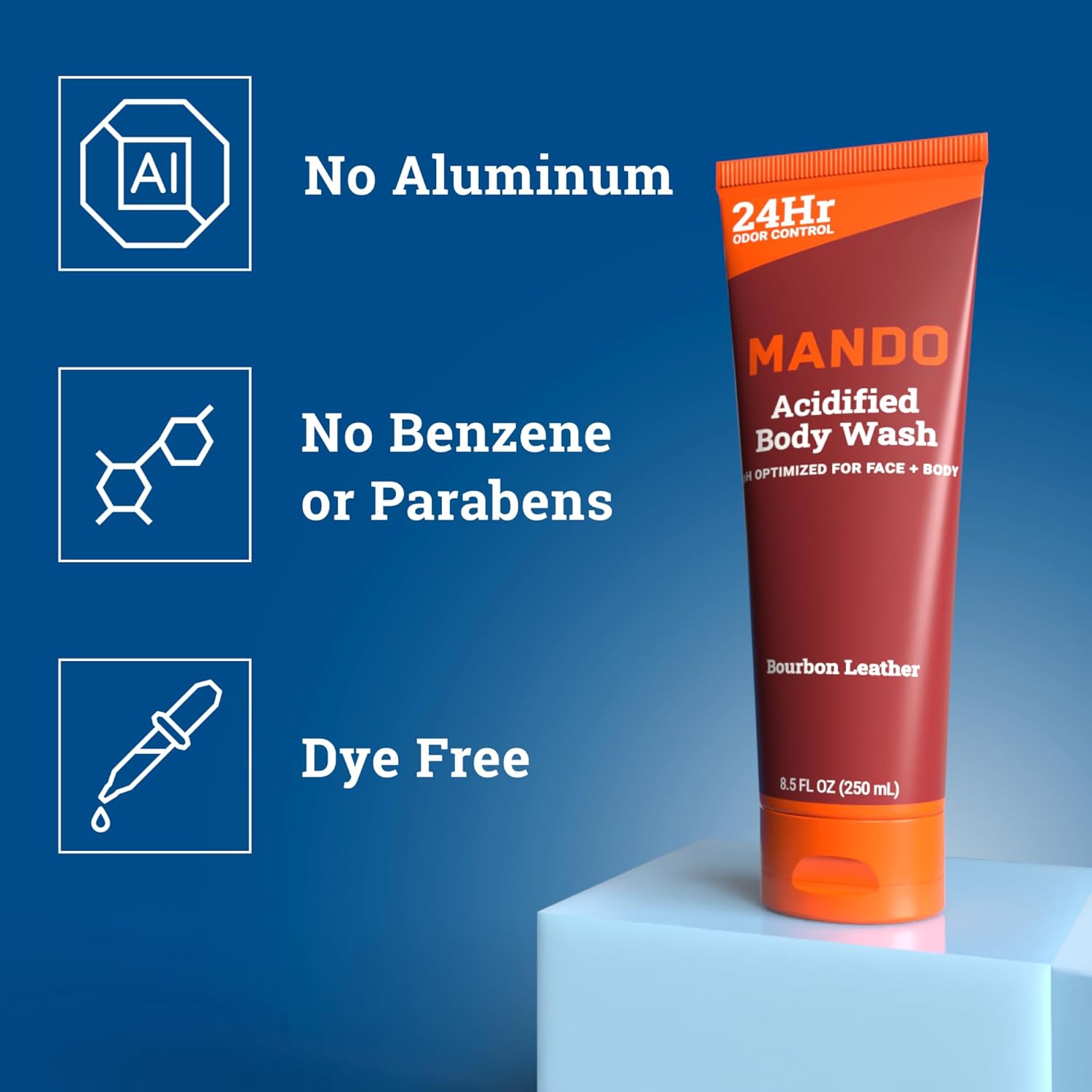 Mando Acidified Body Wash - 24 Hour Odor Control - Removes Odor Better than Soap - Formulated without SLS or Phthalates - Skin Safe - 8.5 Ounce (Pack of 2) - Bourbon Leather and Mt Fuji