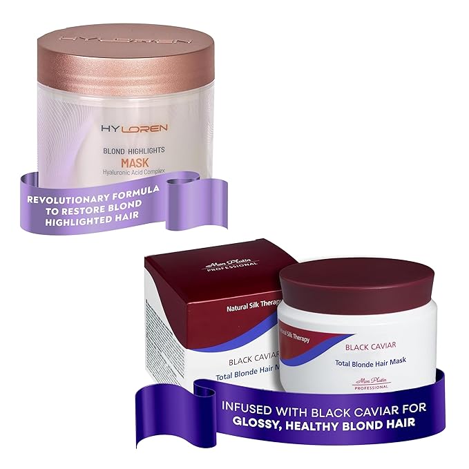 Mon Platin Professional Black Caviar Blonde Hair Mask & HY Loren Blonde Hair Shampoo, Intensive Moisturizing Treatments for Blonde, Bleached & Color-Treated Hair, SLS/SLES/Salt-Free, 500ml Each