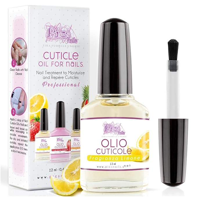 Pics Nails Professional Cuticle Oil - Lemon Cuticle Softener for Nails & Cuticle Care - Nail Oil Cuticle Repair Treatment with Sunflower Seed Oil 12ML Cuticle Oil Bottle with Brush Applicator