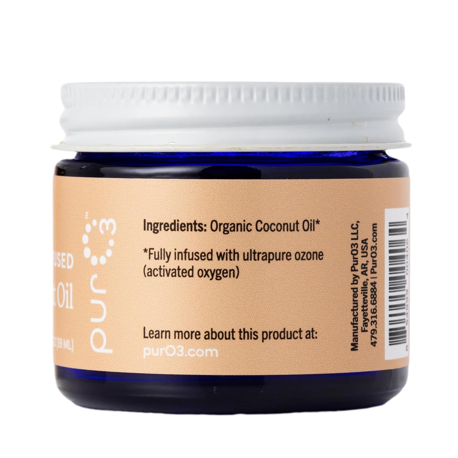 PurO3 Ozonated Coconut Oil – Pure, Natural, Organic Skincare for Face & Body – Oxygenated Healing Lotion, Moisturizer & Beauty Cream in a Glass Jar – O3 Therapy Salve, 2 oz