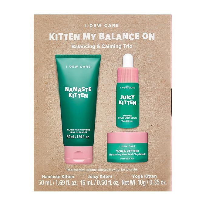 I DEW CARE Blemish Heartleaf Skincare Set - Kitten My Balance On | Foam Cleanser & Wash-off Mask & Serum, Clear and Soothe Irritation, Abosorb Excess Oil, Gentle Face Wash, Travel Size