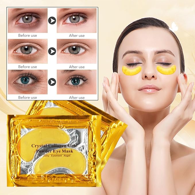 32 Pairs Eye Masks & Lip Mask, 24K Collagen Under Eye Patches for Dark Circles and Puffy Eyes, Reduce Lip Wrinkles, Anti Chapped & Remove Lip Dead Skin, Nourishes the Lip & Eye Skin (Gold)