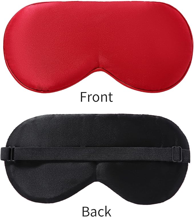 2-Pack 100% Real Natural Silk Eye Mask, Silk Sleeping Mask, Shade Puffy Eye Gift with Adjustable Straps, Sleep Eye Mask, SHJINJU Eye Mask Shade (Black and red)