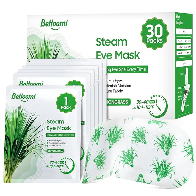 30Packs Steam Eye Mask, Heated Eye Mask Warm Compress for Eyes, Self Heating Warm Eye Masks Disposable Steam Mask for Home Sleep, Spa, Travel Essentials & Relaxation Gifts (Lemongrass)
