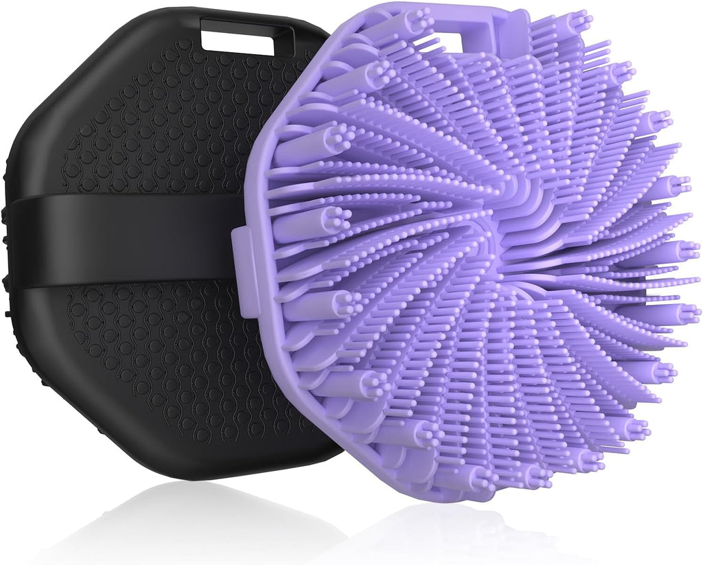 Silicone Body Scrubber 2 Counts, Exfoliating Body Wash Scrubbers Exfoliator, Shower Body Brush for Effective Showering Exfoliation and Gentle Massage (Black+Purple)
