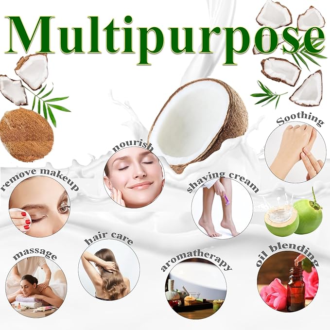 Elitzia Coconut Oil Hair Spa Skin Care NaturalMassage Oil Conditoner Liquid Skin Pure Nourish Moisturier Makeup Remover Fix Flyaways Versatile Base Oil Face Body 16fl.oz/473ml