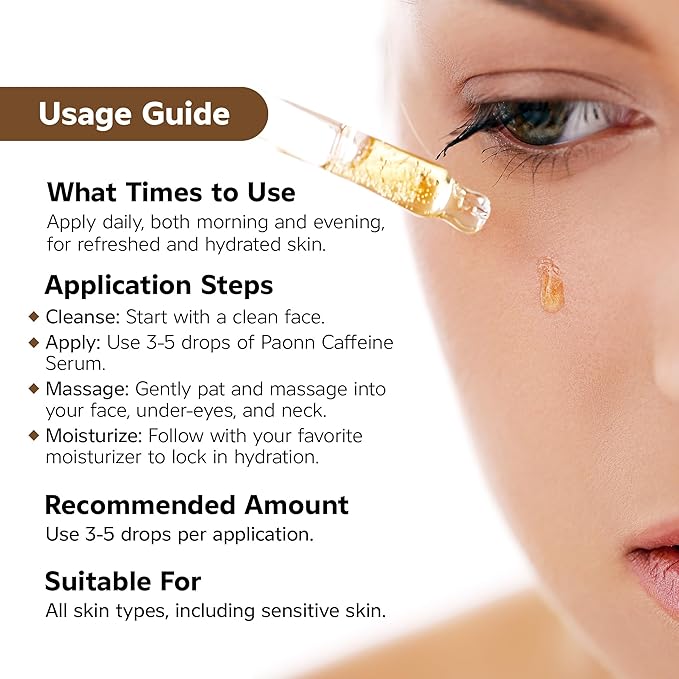 Caffeine Eye Serum for Face and Skin, Hydrating Solution, Reduces Dark Circles, Puffiness & Fine Lines, Moisturizing