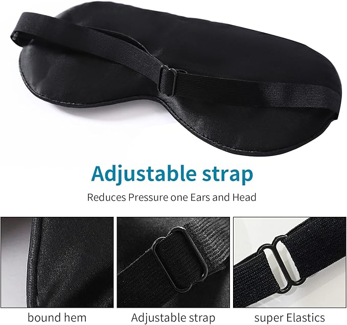 2-Pack 100% Real Natural Silk Eye Mask, Silk Sleeping Mask, Shade Puffy Eye Gift with Adjustable Straps, Sleep Eye Mask, SHJINJU Eye Mask Shade (Black and Black)