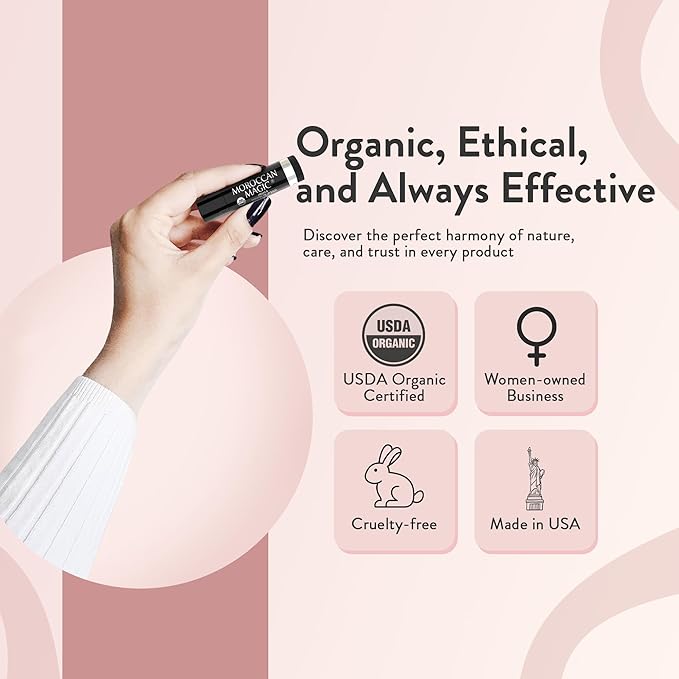 Moroccan Magic Organic Rose Lip Balm 3 Pack | Chapsticks for Dry Lips | Natural Argan & Essential Oils Lip Moisturizer + Vitamin E | Smooth, Hydrating, Non-Toxic | Organic Lip Balm Set